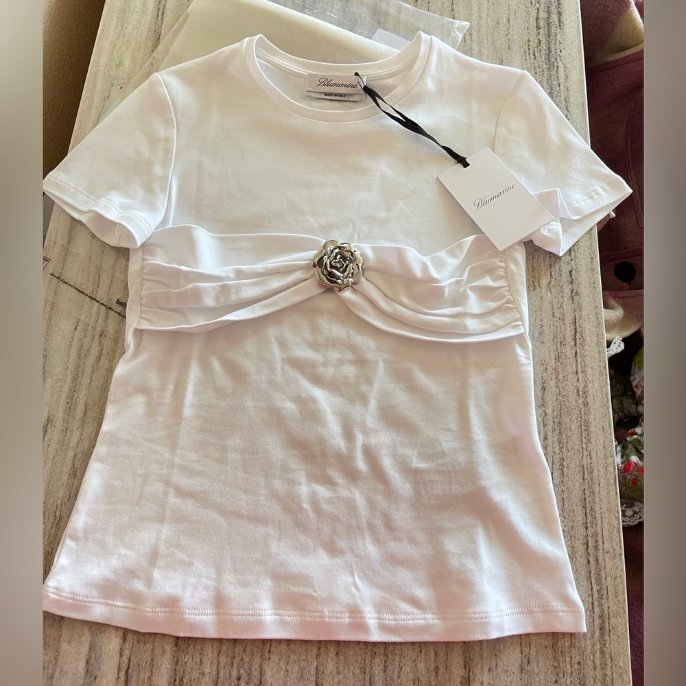 Blumarine rose-brooch cotton T-shirt